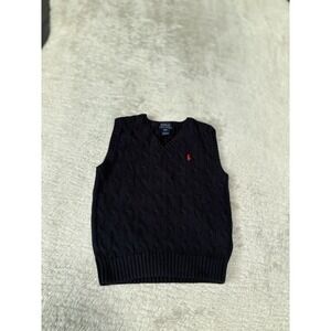 Polo Ralph Lauren‎ Sweater Vest Boys 4T Blue V Neck Pony Logo Cable Knit